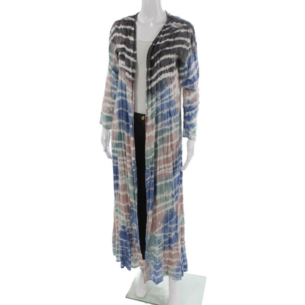 Tiare Hawaii Women Cardigan Striped Rayon Multicolor Long Sleeve Size One Size - Picture 2 of 4